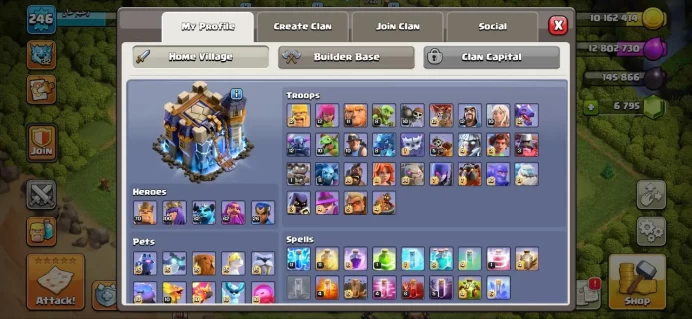 TH_18( 100 WALL MAX)(6800 GEM)(HERO:70/100/82/62//26)(ALL PETS & DEF & TROP FULL MAX TH 17)(LOCAL RO)(22 EQUIPMENT EPIC MAX)(LIFTIME WARANTY)