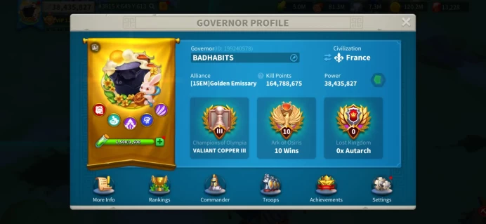 26M Power - Young Account KVK 2 KD 3879 - Pyrrhus Max Skills, Aethelflaed 5554 - VIP 12 - 3 Legend Equipments - High Kill Points - 6 Skins #348