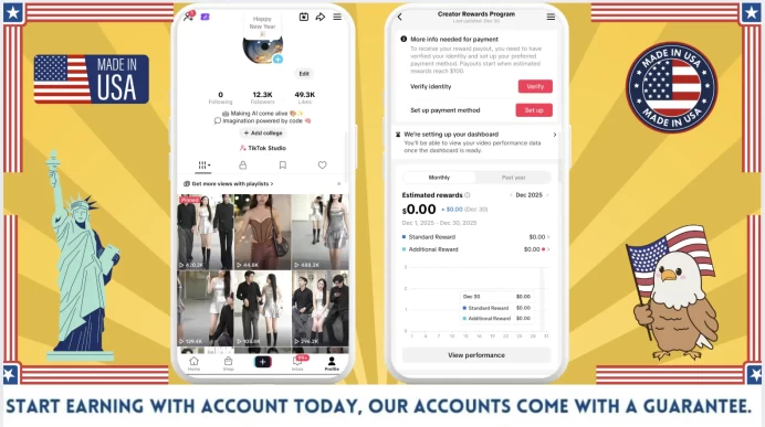 US Monetized Creator Rewards Program Account | 12k Real Followers & 49k Likes | Real screenshots + Full Access + Account in Good Standing