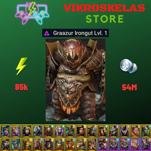 Starter acc with Graazur : 85k energy / 54 mln coins / Morrigaine, Archbishop Pinthroy, Arix, Ninja + 19 Login Legendaries