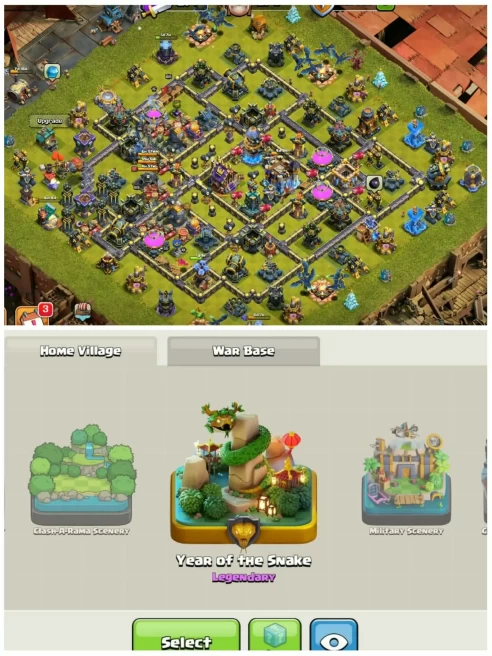 [210 Skins 60 Scenery]__Th18 World Rare__5 Heros Max__2 Legendary Scenary__10 Epic Max__8 War Base Slot__7900 Gems