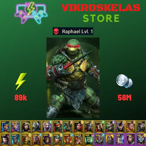 Starter acc with Raphael : 89k energy / 58 mln coins / Lady Kimi, Queen Eva, Arix, Ninja + 18 Login Legendaries / Coldheart 3x