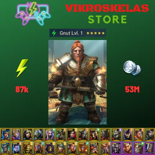 Starter acc with Gnut : 87k energy / 53 mln coins / Yannica, Saito, Nari, Arix, Ninja + 19 Login Legendaries / Fenax, Skraank