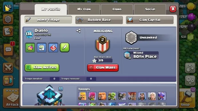 TH 13 - BH 7|Limited Skin|LV 136|HH 7|BK 68,AQ 72,GW 49,MP 42,RC 19|Gems 531|CN OFF|ProtectOFF|TAKE MAIL(COC1828)