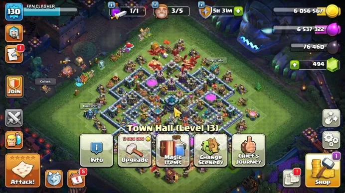 TH 13 - BH 7|Limited Skin|LV 130|HH 7|BK 67,AQ 68,GW 44,MP 40,RC 16|CN OFF|ProtectOFF|TAKE MAIL(COC1830)