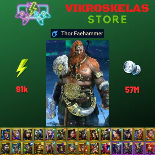 Starter acc with Thor : 91k energy / 57 mln coins / Cupidus, Minaya, Hakkorhn, Arix, Ninja + 18 Login Legendaries / Morag 2x
