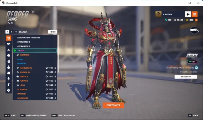 1800 Overwatch Coins / MOIRA / LILITH / REAPER / ANUBIS /  Full Mail Access / see the picture / Please Read Description / CherylS