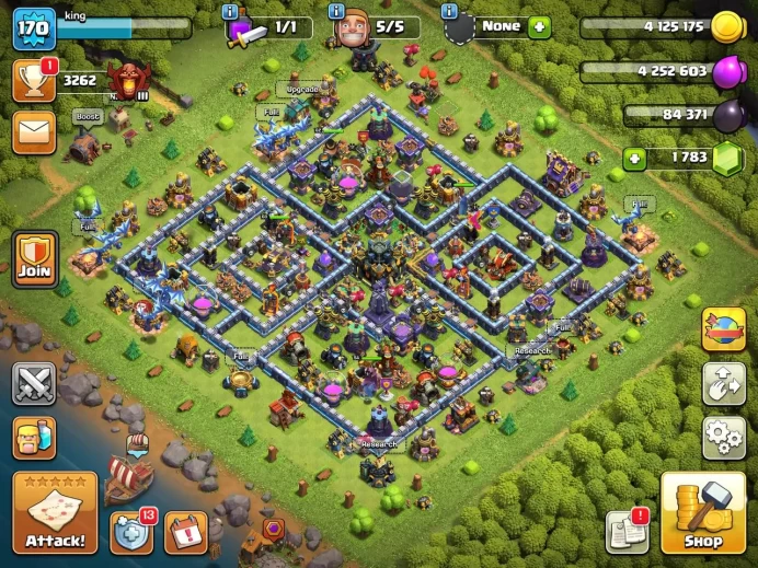 Th 17 strong/ Hero(62 68 40 54 33) wall 13 14) Defend max/220 medal league/Free change name/1700 gem/Lifetime warranty(C2081)