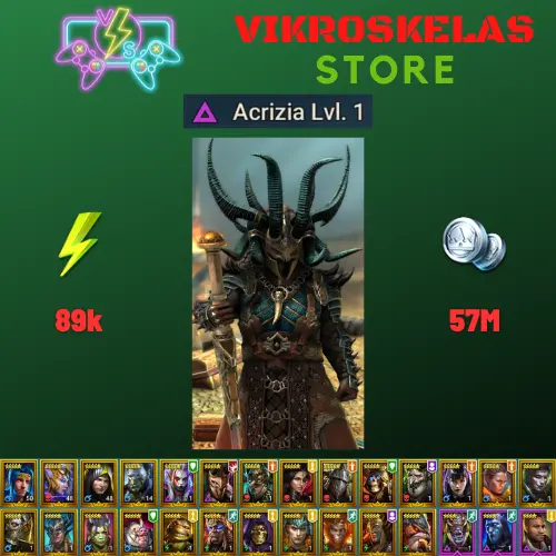 Starter acc with Acrizia : 89k energy / 57 mln coins / Kreela, Norog, Danag, Raf-Matab, Arix, Ninja + 19 Login Legendaries