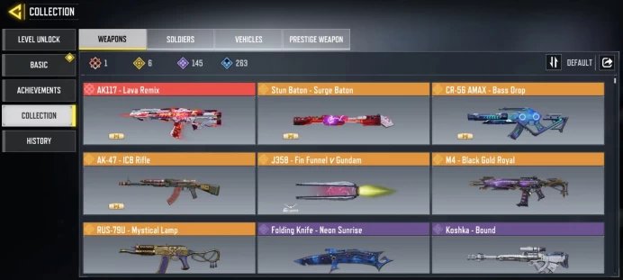 mythic gun 1 | legend gun 6 | LVL 256 | Epic Guns 145 | character Epics 48 | C: 18k | code 6340 | Saved:Activision