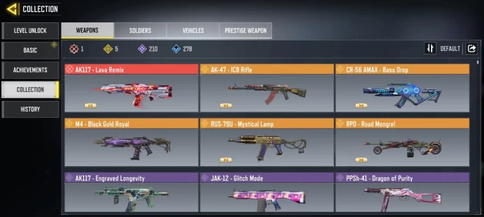 mythic gun 1 | legend gun 5 | LVL 400 | Epic Guns 210 | character Epics 100 | C: 1k | code 6370 | Saved:Activision