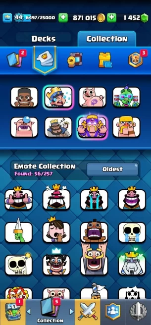 Clashroyall (Android/iOS)  KT 14 -lvl 44 -Cards 114 /120 -  Max Card 15 / Lvl 13 Card 5 / Emote 56 / Tower skin 4/evo card 4/Fast delivery
