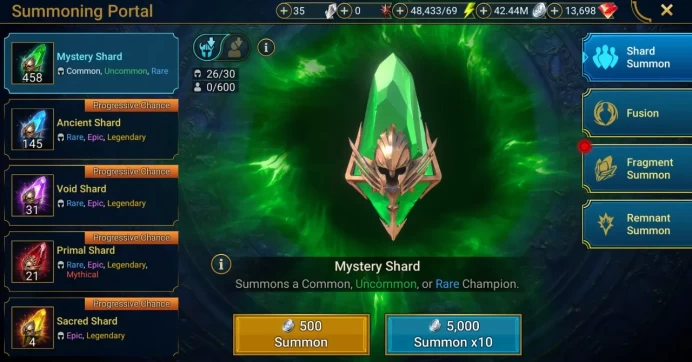 Starter with Hephraak + Shards : 145 Ancient, 31 Void, 21 Primal, 4 Sacred | Ninja + 15 Login Legendary | Mine max