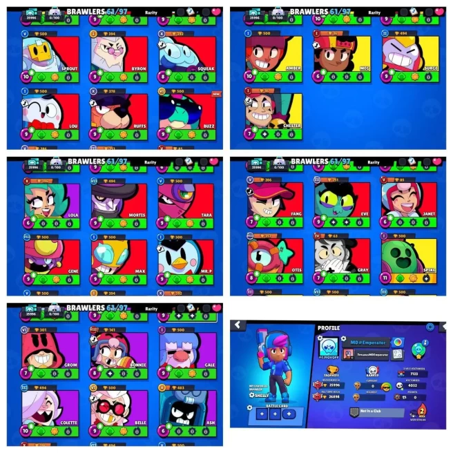 52K POTIN | 61/97 Brawlers | 26K TROPHY | 55 Skins | 6 MAX  | LIFETIME WARRANTY - B 120