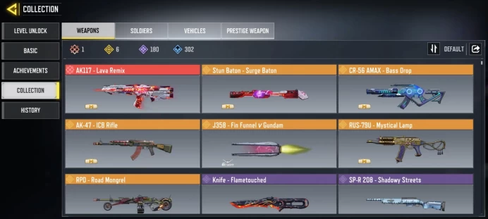 mythic gun 1 | legend gun 6 | LVL 400 | Epic Guns 180 | character Epics 77 | C: 4k | code 6413 | Saved:Activision