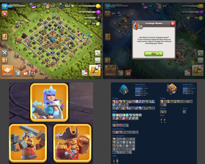 ■TH:12 (+70%) ■Heroes: K53 Q59 P30 W27 ■Skins:3 ■SW:1636 ■BH:7 ■Full Access ■Instant Delivery ■A4005
