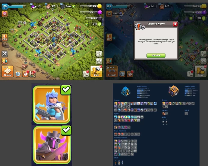 ■TH:12 (+65%) ■Heroes: K52 Q55 P30 W29 ■Skins:2 ■SW:1338■BH:7 ■Full Access ■Instant Delivery ■A4064