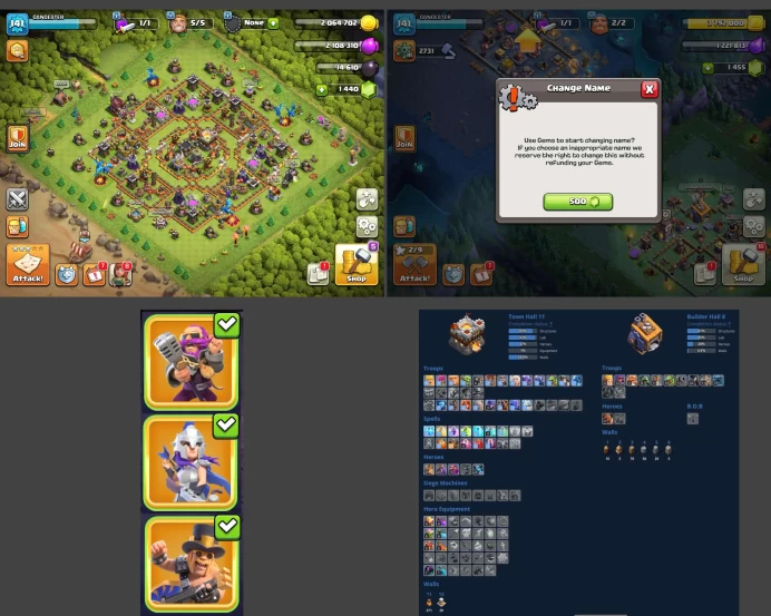 ■TH:11 (+70%) ■Heroes: K30 Q43 P20 W15 ■Skins:3 ■Gems:1.5k ■BH:8 ■Full Access ■Instant Delivery ■A4066 