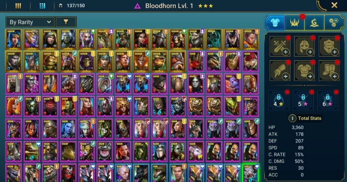 Starter acc with Gnut : 89k energy / 59 mln coins / Nekmo Thaar, Khoronar, Arix, Ninja + 19 Login Legendaries / Romero + Juliana