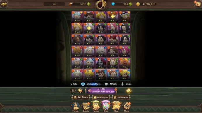 Global | Starter | 840K CC,Ch 5 | 3 UR+914 Gems | Sabunak,Escanor,Demon King Meliodas |Code Only|(SDS3083)