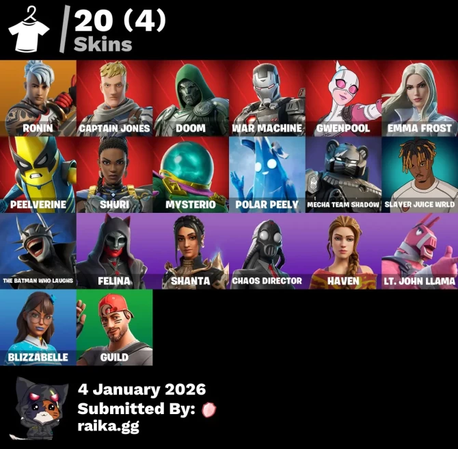 [PC/PSN/XBOX] 20 skins | Ronin | Captain Jones | Doom | War Machine | Gwenpool | Emma Frost | Peelverine | Shuri | Mysterio | Polar Peely