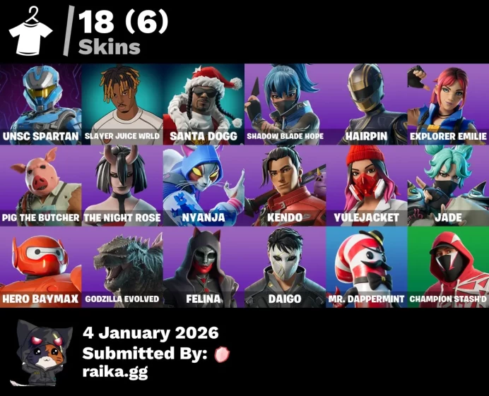 [PC/PSN/XBOX] 18 skins | UNSC Spartan | Slayer Juice WRLD | Santa Dogg | Shadow Blade Hope | Hairpin | Explorer Emilie | Pig the Butcher