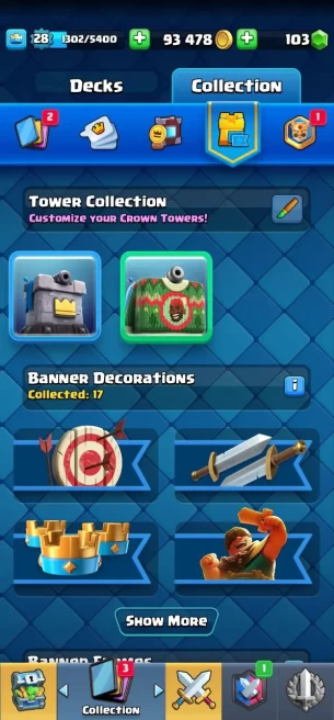 Clashroyall (Android/iOS) KT 10 -lvl 28 -Cards 85 /120 - Max Card 0 / Lvl 11 Card 1 / Emote 17 / Tower skin 2 /Fast delivery