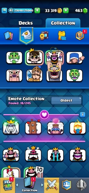 Clashroyall (Android/iOS) KT 13 -lvl 41 -Cards 104 /120 - Max Card 14 / Lvl 13 Card 7 / Emote 18 / Tower skin 3 /Fast delivery
