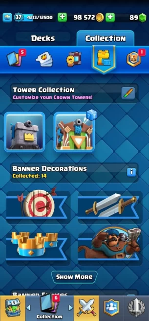 Clashroyall (Android/iOS)  KT 12 -lvl 37 -Cards 112 /120 -  Max Card 4 / Lvl 13 Card 4 / Emote 30 / Tower skin 2 /Fast delivery