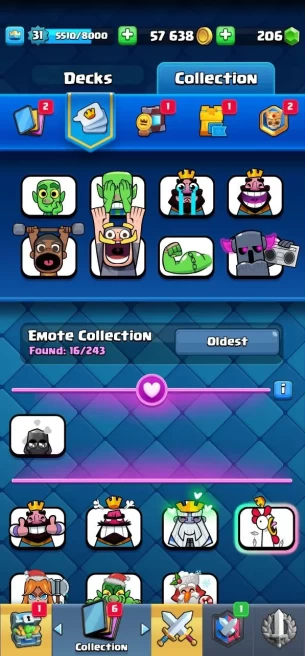 Clashroyall (Android/iOS)  KT 11 -lvl 31 -Cards 90 /120 -  Max Card 0 / Lvl 12 Card 2 / Emote 16 / Tower skin 2 /Fast delivery
