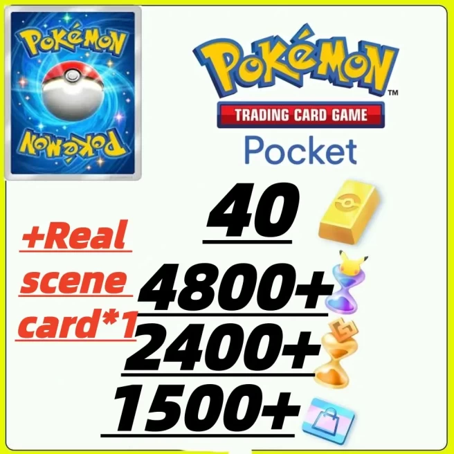 2230draws - Pokémon Gold Bricks*40 - Pack Opening Hourglass*4800- Challenge Hourglass*2400- Store coupon*1500-Real Scene Card-1-6/Android/iOS