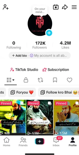 Instanly Delivery/ Monetized 172K Followers+4.2M Likes Account/ Creator Rewards Program Activated/ Live Stream/ Full Access