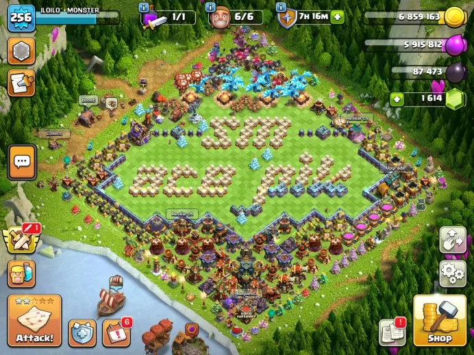 Th 17 max/Hero(93.95.67.70.45) wall 16.17/ Defend max/ level 256/911 medal league/Lifetime warranty(C2110)