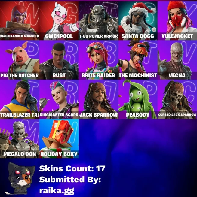 [PC/PSN/XBOX] 17 skins | Wastelander Magneto | Gwenpool | T-60 Power Armor | Santa Dogg | Yulejacket | Brite Raider | The Machinist | 400 VB
