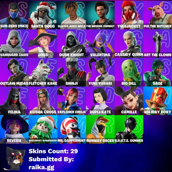 [PC/PSN/XBOX] 29 skins | Sub-Zero (MK3) | Santa Dogg | Slayer Juice WRLD | The Weeknd Combat | Yulejacket || Vanguard Zadie | Joss | 200 VB