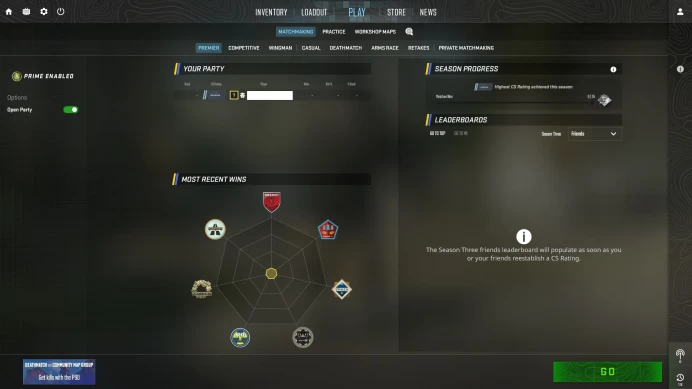 [ID:68501][PRIME][PREMIER MODE AVAILABLE][FACEIT READY][VERY RARE] UN (UNRANKED || 0 MM || 43 HOURS)
