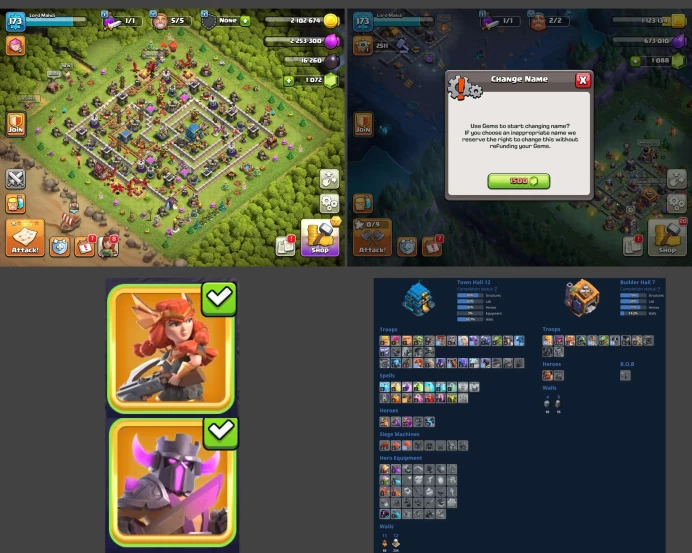 ■TH:12 (+55%) ■Heroes: K48 Q50 P20 W17 ■Skins:2 ■BH:7 ■Full Access ■Instant Delivery ■A4350