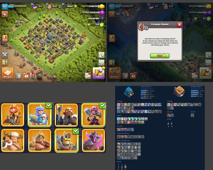 ■TH:12 (+50%) ■Heroes: K36 Q45 P20 W19 ■Skins:8 ■BH:6 ■Full Access ■Instant Delivery ■A4454