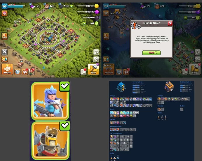 ■TH:12 (+65%) ■Heroes: K39 Q47 P20 W18 ■Skins:2 ■BH:8 ■Full Access ■Instant Delivery ■A4612