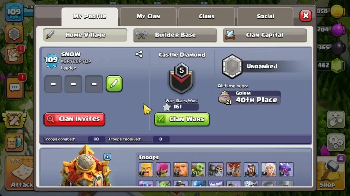 TH 16 - BH 8|Limited Skin|LV 109|HH 8|BK 21,AQ 26,GW 11,MP 10,RC 17|Gems 472|CN ON|ProtectOFF|TAKE MAIL(COC1836)
