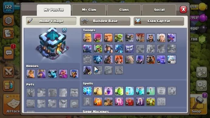 TH 13 - BH 7|LV 122|HH 7|BK 51,AQ 49,GW 24,MP 38,RC 5|Gems 788|CN On|ProtectOFF|TAKE MAIL(COC1838)