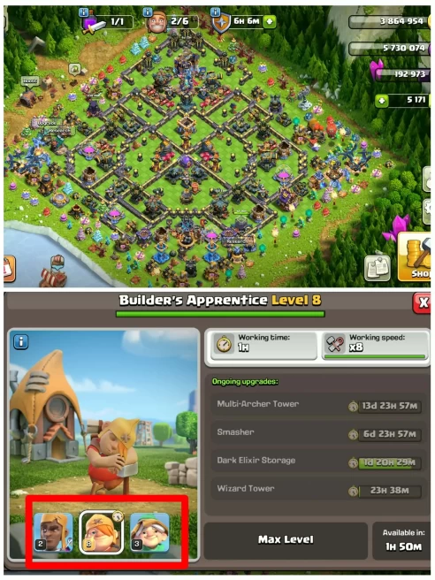 [Builder's Apprentice Max]||Th18 5 Heros Max||5200 Gems||989 Cwl Medals||14 Epic 11 Epic Almost Max||Loaded Gp||Free Nc