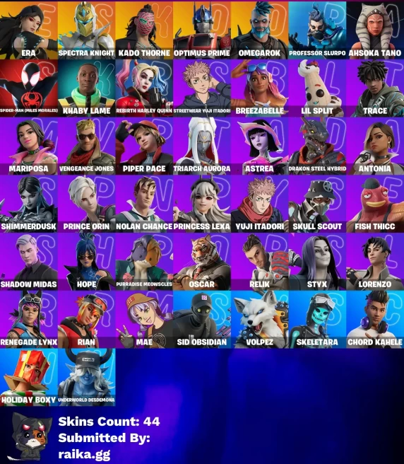 [PC/PSN/XBOX] 44 skins | Era | Spectra Knight | Kado Thorne | Optimus Prime | Omegarok | Professor Slurpo | Ahsoka Tano | 600 VB