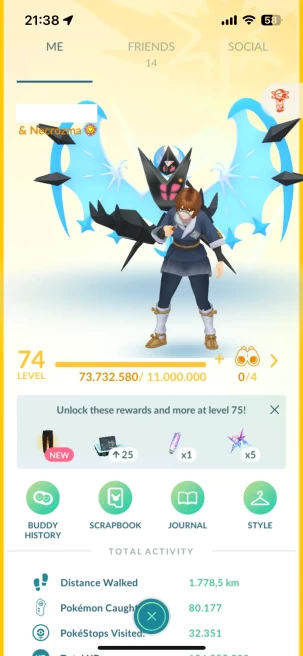 Level 74, 6 Legend IV100, 285 Shiny, 330 Legend, 92 IV 100, 26 Shiny Legend, 58 Shadow Legend