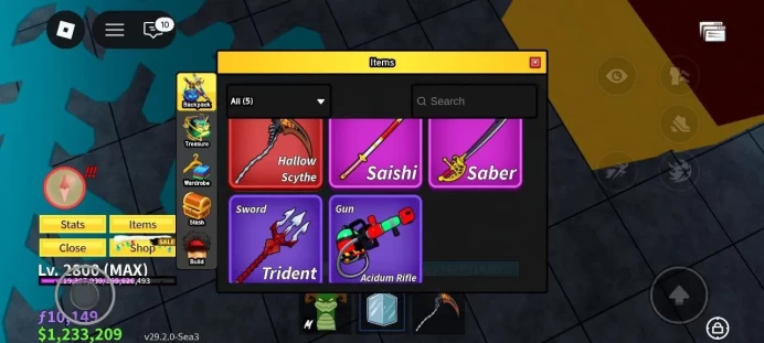 iOS/Android - Global - Level 2800 (MAX) - Money 1233000 - Swords 4 - Guns 1 - Fruits 26 - Code983