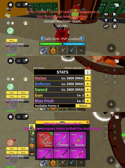 iOS/Android - Global - Level 2800 (MAX) - Money 84K - Swords 27 - Guns 11 - Fruits 23 - Code987
