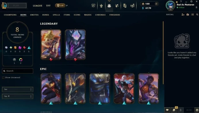 Handmade - Europe West -Rank GOLD IV - 1-9 Skins - 1K-20K BE - Code997