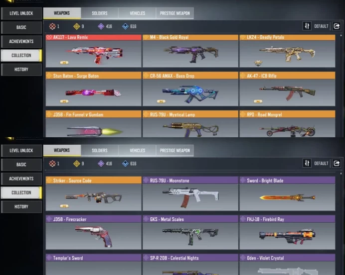 Character Legend | 1 mythic gun | 9 legend gun | LVL 400 | 416 Epic Guns | 161 Characters Epics | C : 18K | Saved: Activision| code r026