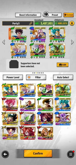 T17-IOS+Android-Nice Team+ Legends Vegito 12 Red Star+Zamasu 12 Red Star+Trunk and Gohan 11 Red Star+Cell Full Red Star+Goku Black 10 Red Star