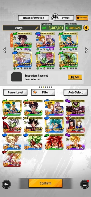 T17-IOS+Android-Nice Team+ Legends Vegito 12 Red Star+Zamasu 12 Red Star+Trunk and Gohan 11 Red Star+Cell Full Red Star+Goku Black 10 Red Star